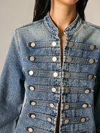 Napoleon Style Stand Collar Denim Jacket