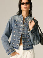 Napoleon Style Stand Collar Denim Jacket
