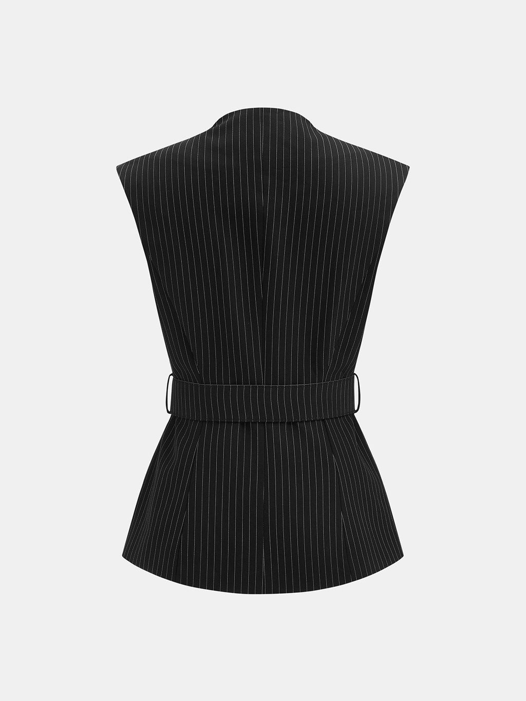 Stand Collar Pinstripe Belted Vest