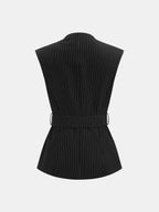 Stand Collar Pinstripe Belted Vest