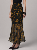 Semi Sheer Flower Mermaid Skirt