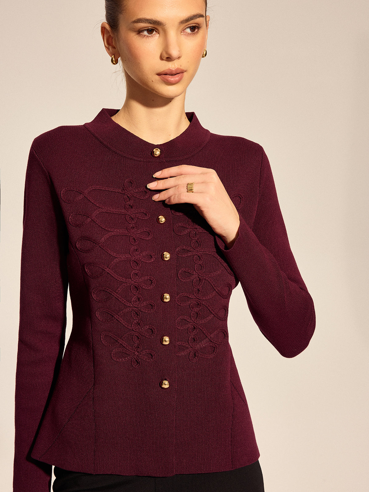 Napoleonic Frogging Cinched Knit Cardigan