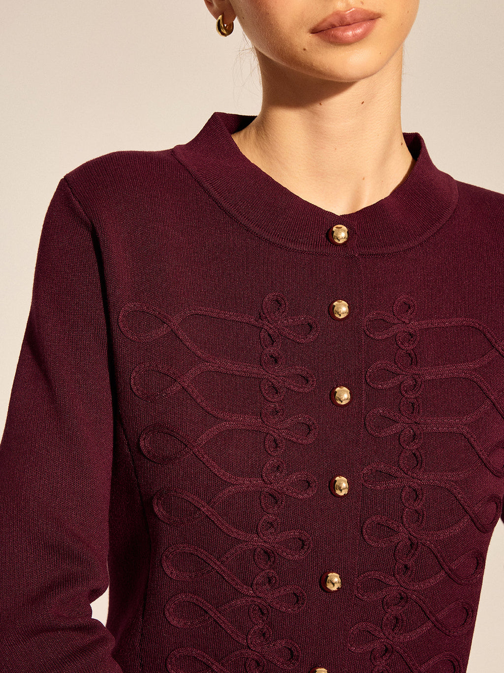 Napoleonic Frogging Cinched Knit Cardigan