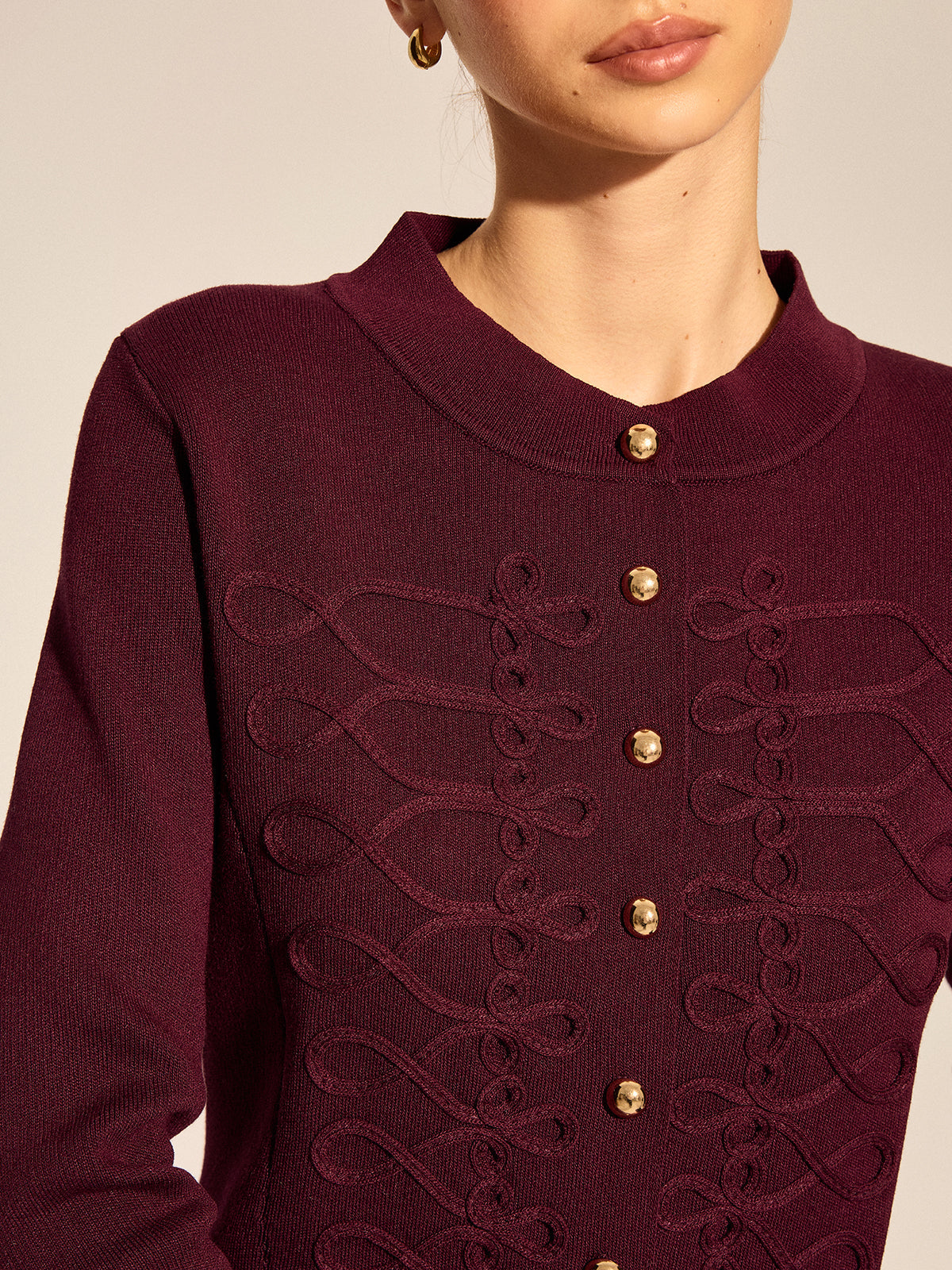 Napoleonic Frogging Cinched Knit Cardigan