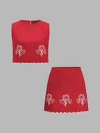 Embroidered Cotton Two Piece Skirt Set