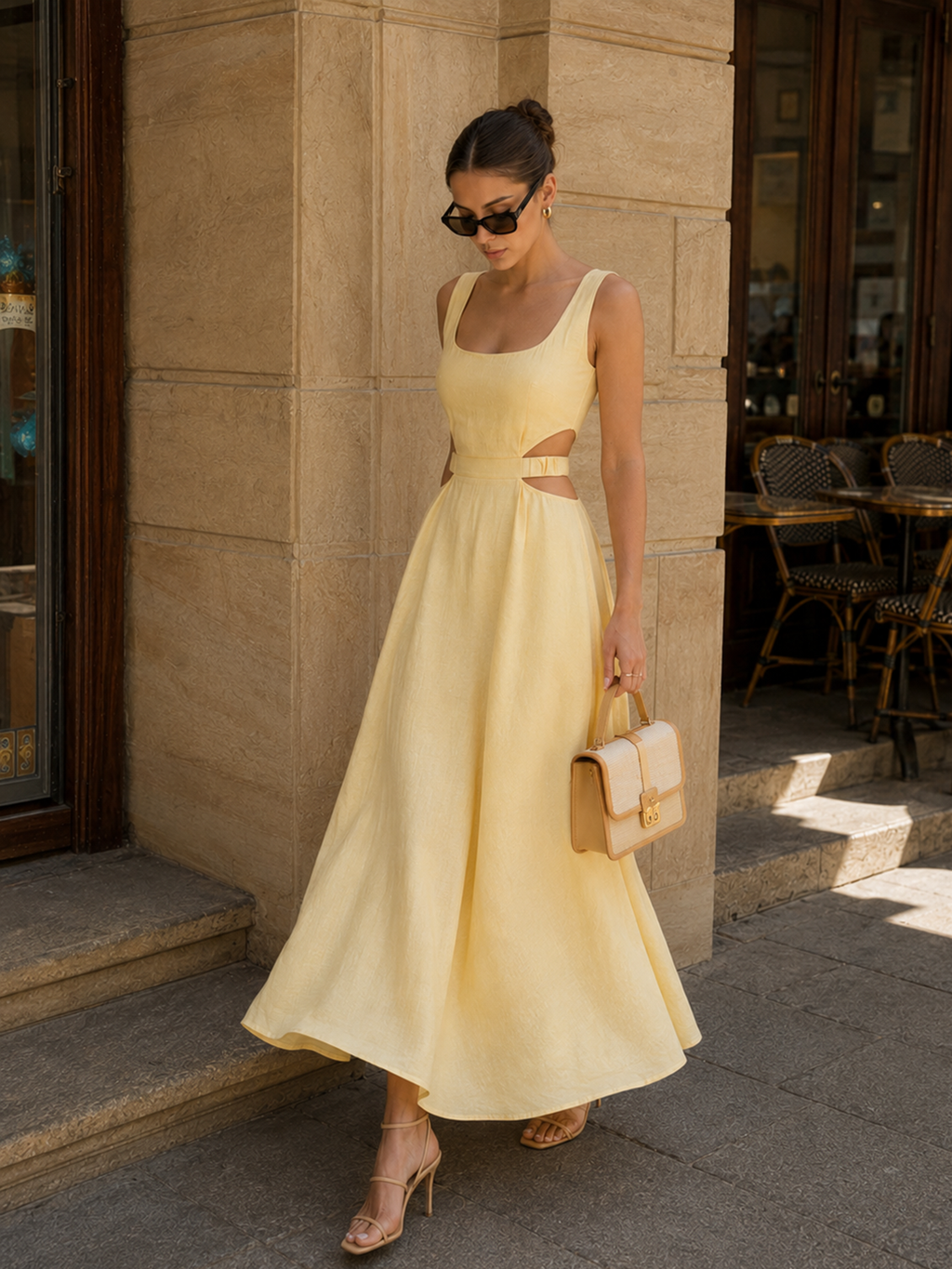 Cotton Linen Cutout Maxi Dress