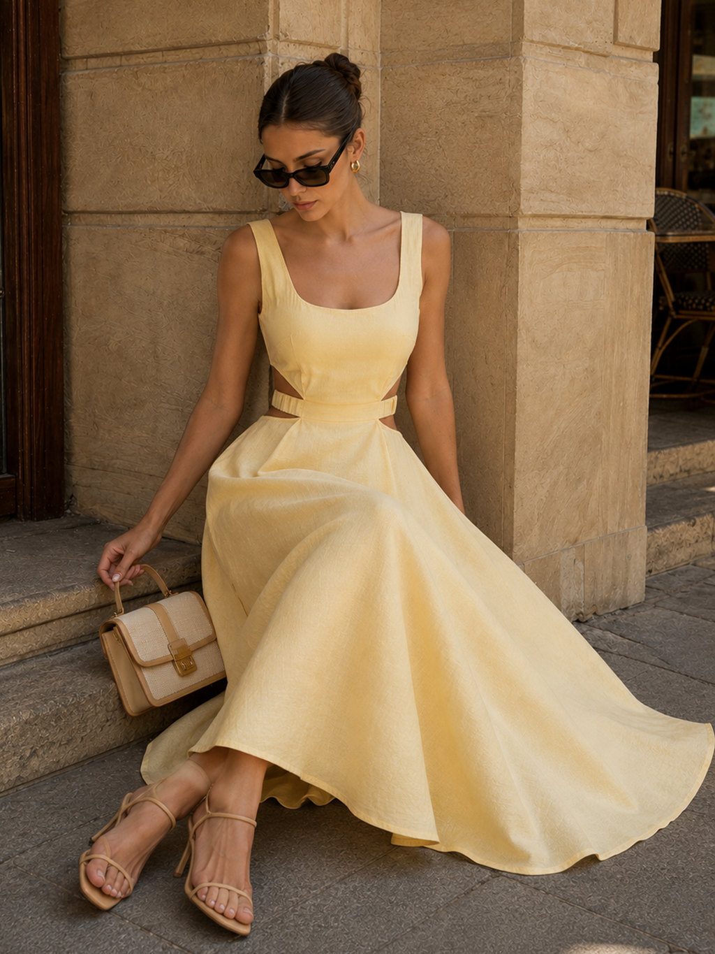 Cotton Linen Cutout Maxi Dress