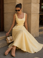 Cotton Linen Cutout Maxi Dress