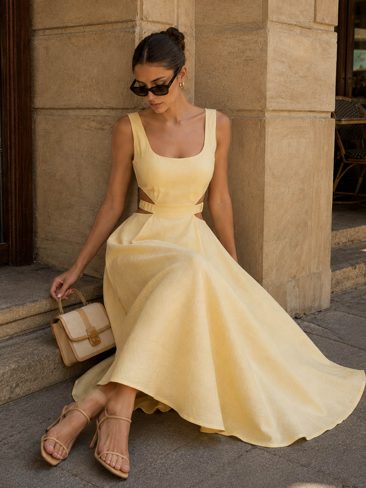 Cotton Linen Cutout Maxi Dress