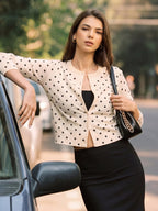 Polka Dot Button-Front Knit Cardigan