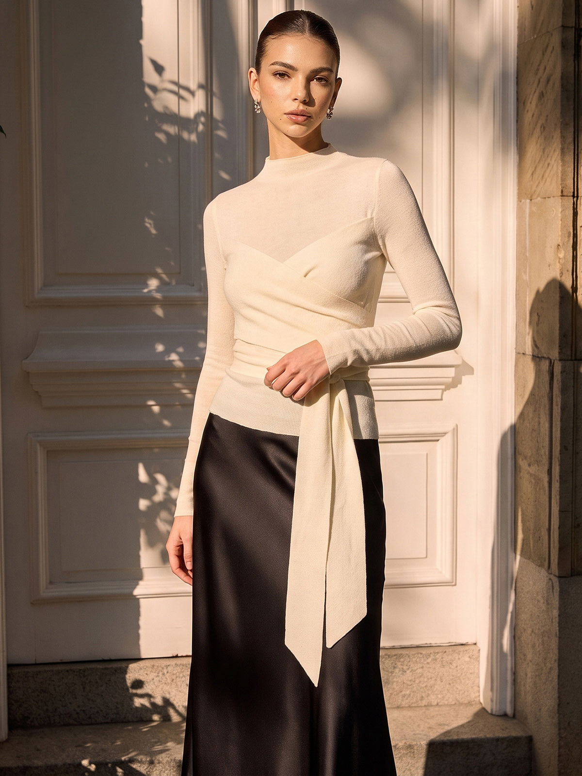 Wrap Knit Long Sleeve Top