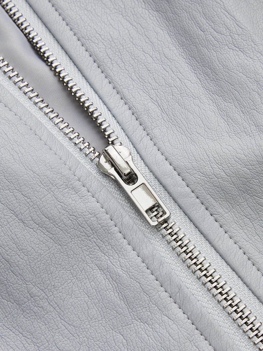 Zip Front Gathered Puff Sleeve PU Jacket