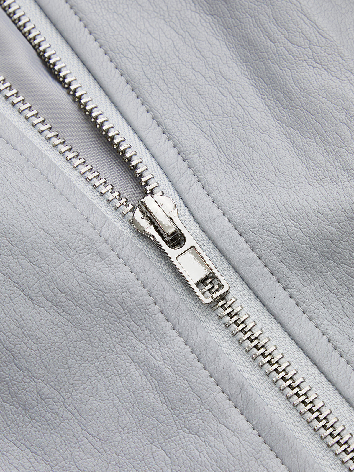 Zip Front Gathered Puff Sleeve PU Jacket