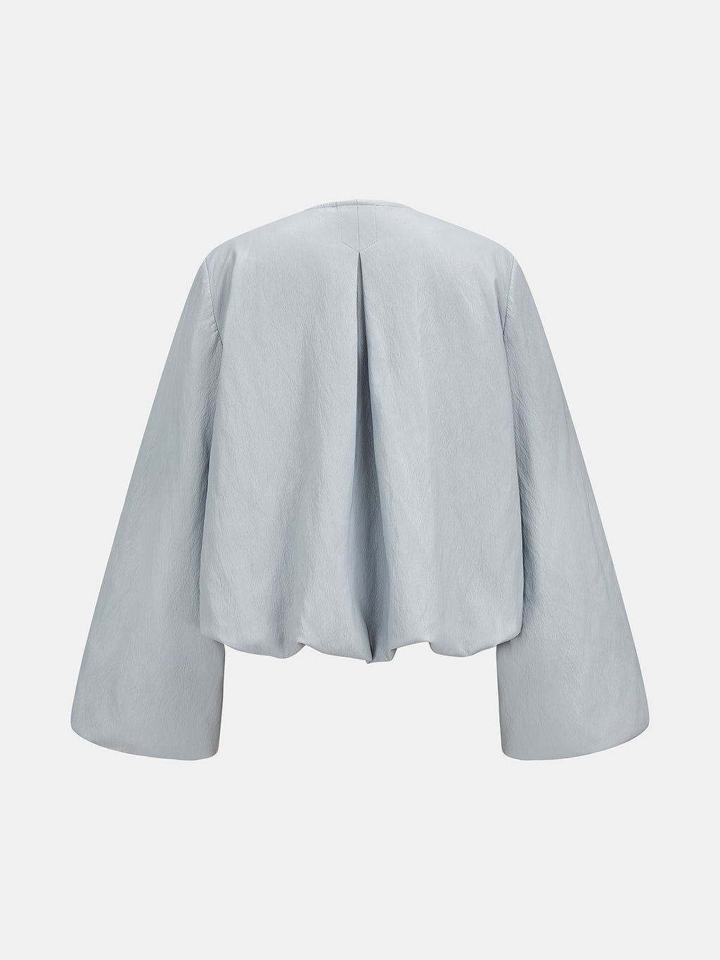 Zip Front Gathered Puff Sleeve PU Jacket