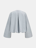 Zip Front Gathered Puff Sleeve PU Jacket