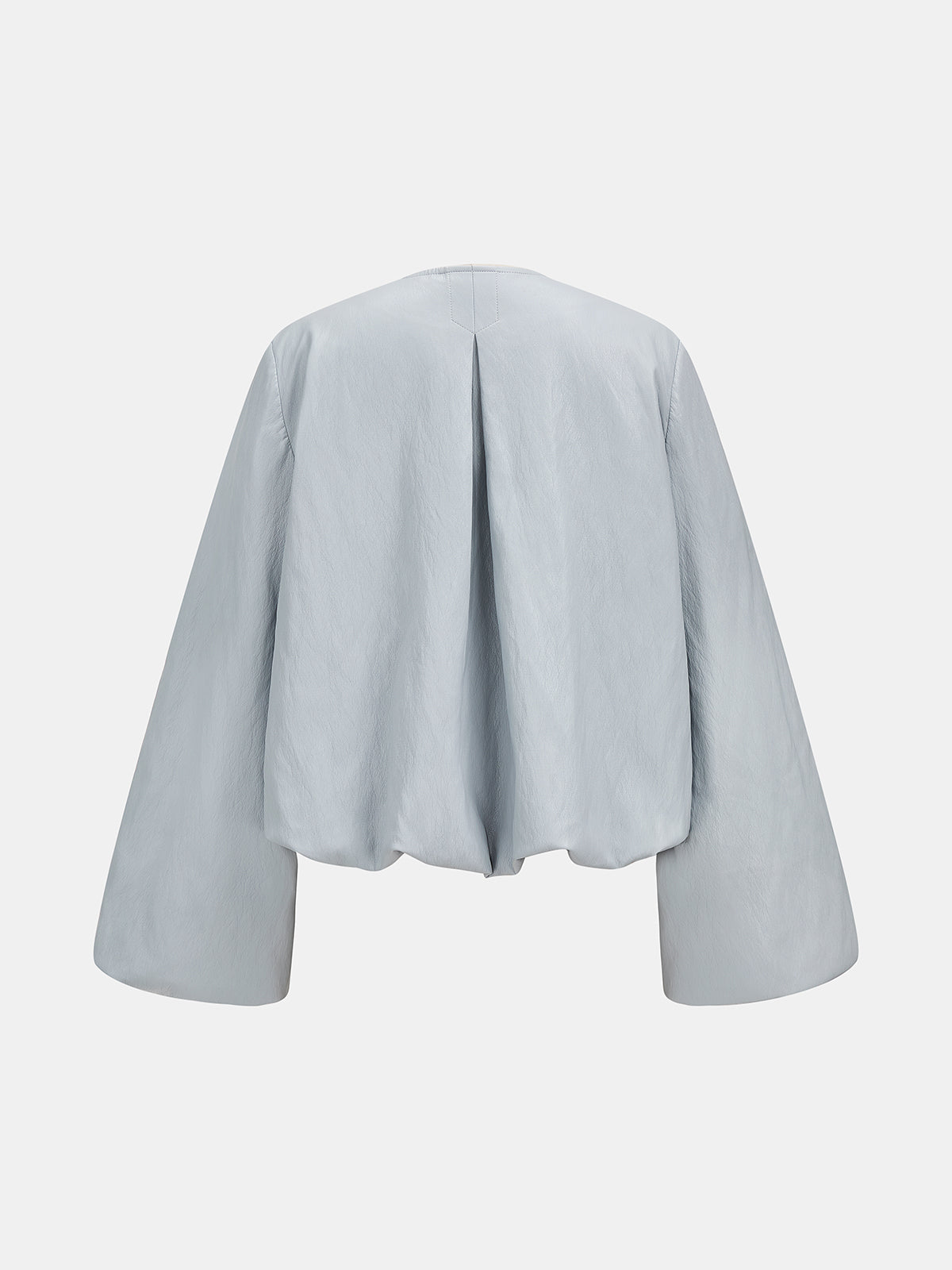 Zip Front Gathered Puff Sleeve PU Jacket